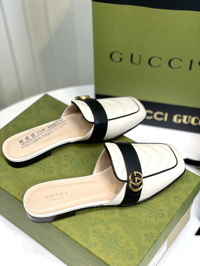 gucci羊皮半拖鞋 古馳22新款Gucci經典平底拖 dx3291